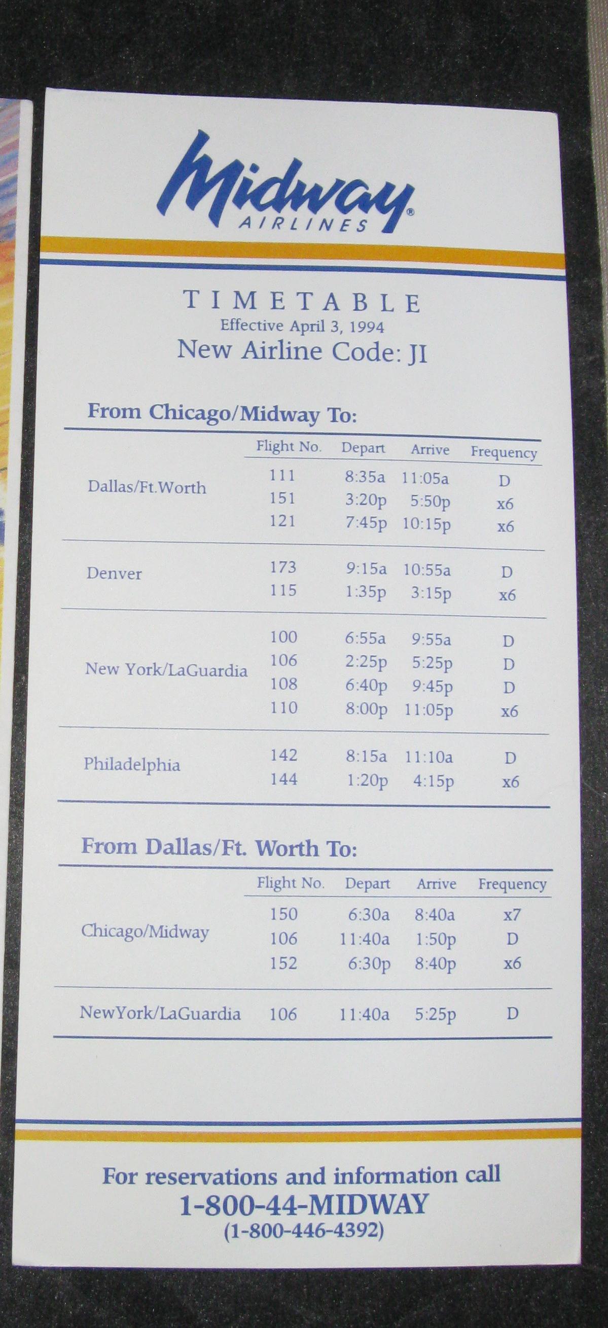 Midway Timetable April 3, 1994